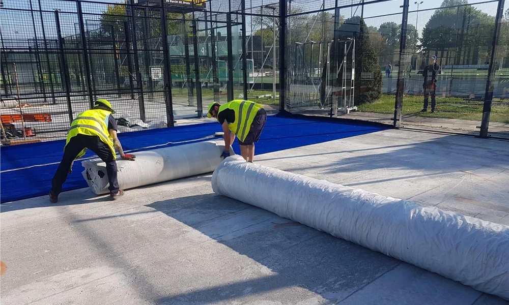 Padel court installation crew on-site — US Padel Court Builders